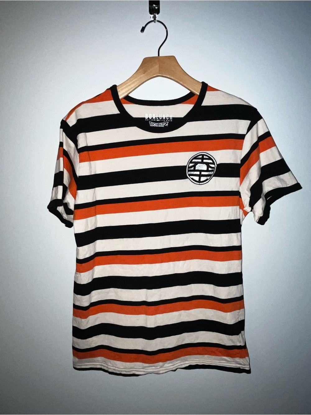 Dragon ball Z Striped Orange, Black & White Crewneck Tee